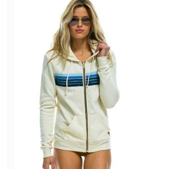 Aviator Nation Vintage White Blue 5-Stripe Hoodie and Sweatpants Set XS - Picture 2 of 7